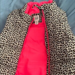 GAP Animal Print Puffer Vest with Bright Pink Interior